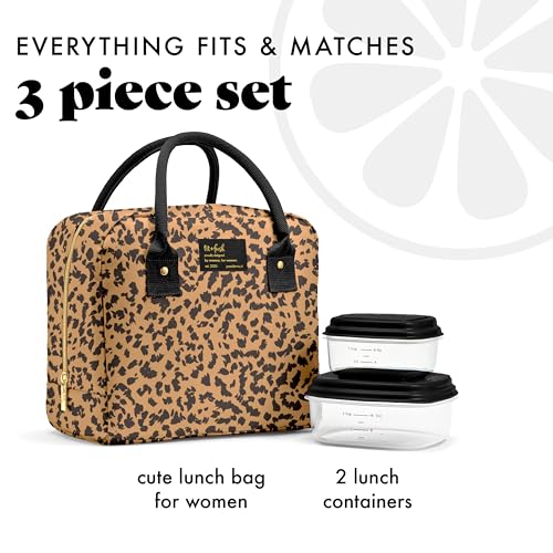 Fit & Fresh Bloomington Lunch Bag for Women - Insulated Large Lunch Box for Work with Containers, Leak-Resistant, Stain-Resistant, Zipper Closure, Cheetah - color: Tan Cheetah