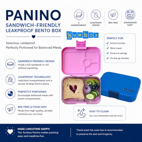 Yumbox Panino Leakproof Bento Lunch Box, Power Pink Rainbow | Sanwich Friendly Tray - color: Power Pink
