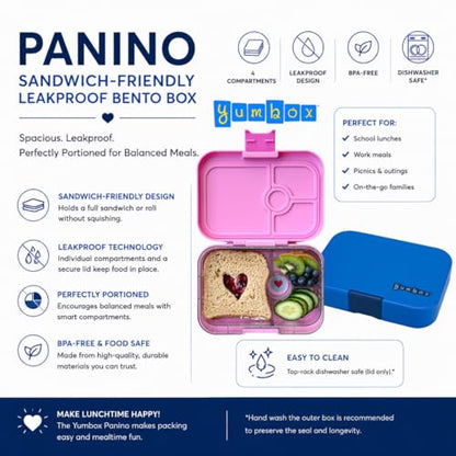 Yumbox Panino Leakproof Bento Lunch Box, Power Pink Rainbow | Sanwich Friendly Tray - color: Power Pink