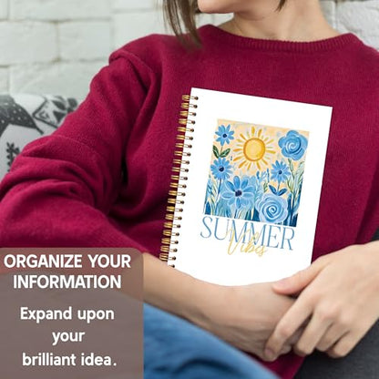 KAOWT Blue Floral Summer Vibes Notebook Journal, Blue Flower Notebooks for Note Taking, Preppy Summer Floral Journal, Flower Hardcover Spiral Notebook 5.5x8.3in - color: Summer notbook-Summer flower