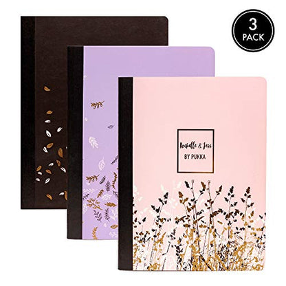 Pukka Pad, Composition Notebooks - 3 Pack of Journals Featuring 140 Pages of College Ruled 80GSM Paper with Sturdy Cover Stock - 9.75 x 7.5in - Rochelle and Jess - color: Rochelle & Jess, size: 3 Pack