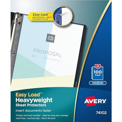 Avery Clear Heavyweight Sheet Protectors, 8.5" x 11", Non-Glare, Easy Load, 500 Total Page Protectors (74102)