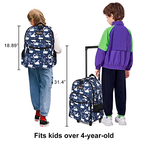 Tilami Rolling Backpack 18 inch Double Handle with Lunch Bag Wheeled Kids Backpack, Swan Blue - color: Swan Blue