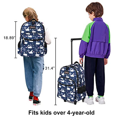 Tilami Rolling Backpack 18 inch Double Handle with Lunch Bag Wheeled Kids Backpack, Swan Blue - color: Swan Blue