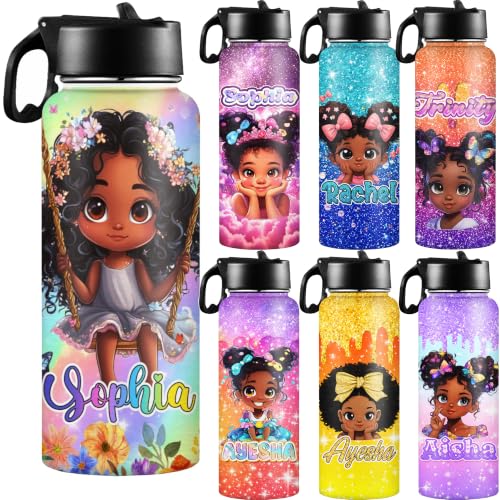 D-Story Insulated Water Bottle for Kids,Personalized Name 18oz Stainless Steel Water Bottle for Girls Leak Proof Travel Sport Bottles Unique Gifts for Birthday,Back to School - color: Design 14