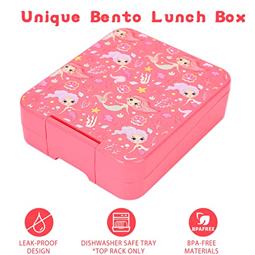 Bento Lunch Box Set for Kids with 10oz Soup Thermo, Leak-Proof Lunch Containers with 4 Compartment, Kids Thermo Hot Food Jar and Insulated Lunch Bag for Kid to School,BPA-Free(Mermaid) - color: Mermaid