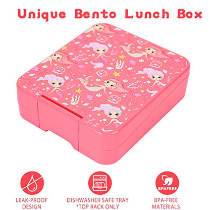 Bento Lunch Box Set for Kids with 10oz Soup Thermo, Leak-Proof Lunch Containers with 4 Compartment, Kids Thermo Hot Food Jar and Insulated Lunch Bag for Kid to School,BPA-Free(Mermaid) - color: Mermaid