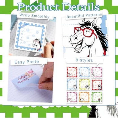 Funny Sticky Notes Gifts - 9 Pack Fun Horse Notepads 3x3 Inches, Funny Horse Self-Adhesive Memo Pads, Office Study Supplies Work Gag Gift for Coworkers Friends (450 Sheets) - style: Funny Horse
