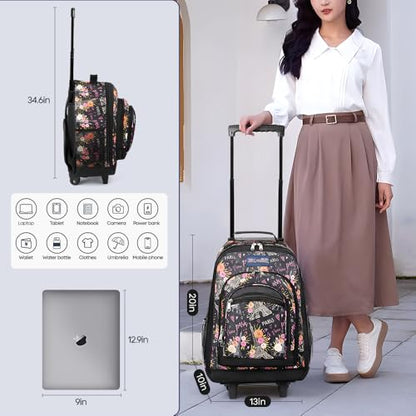 20" 2-in-1 Rolling Backpack,Backpack for Travel w/Wheels | Trolley Suitcase w/Telescopic Handle,Lightweight,Durable, Travel-Friendly, Unisex,2561-20''-Floral - color: JH-2561-Floral-20
