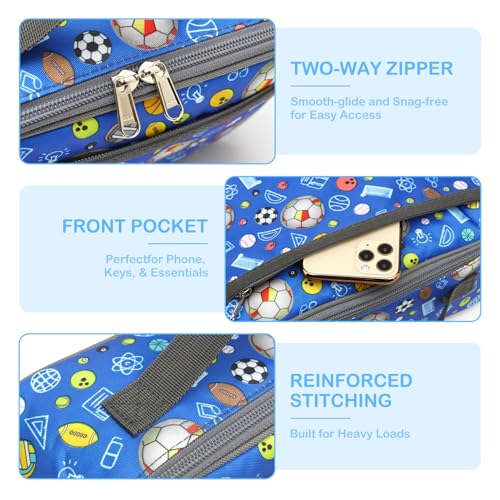 FlowFly Kids Lunch box Insulated Soft Bag Mini Cooler Back to School Thermal Meal Tote Kit for Girls, Boys,football - color: Football#Navy