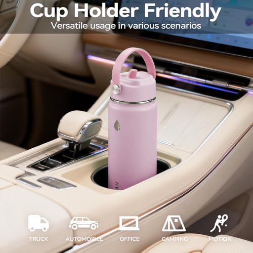 Stainless Steel Water Bottle with Straw Lid, 18oz Insulated Vacuum Bottle with Carrying Loop, Dishwasher Safe，uitable for use in schools, Offices, and outdoor activities (PINK) - color: Pink