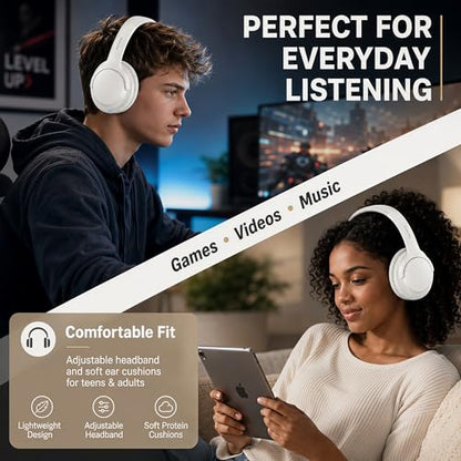 MIDOLA Bluetooth Headphones Over Ear, 68H Playtime Wireless Headphones with Microphone, 6 EQ Modes, HiFi Stereo Deep Bass, Foldable Lightweight Headset for Home Office, Cellphone, PC, White - color: White