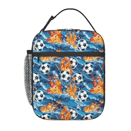 Soccer Insulated Lunch Box for Women Men Soccer Lunch Bag for Work,Picnic,Travel,Hiking,Beach or Fishing Polyester Soccer Lunch Box - color: Soccer02