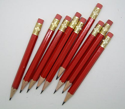Red Golf Pencils with Eraser - Half, Pew, Short, Mini, Small, Non Toxic - Hexagon, Sharpened, #2 Pencil, Color - Red, Pkg of 36 Pocket Pencils™