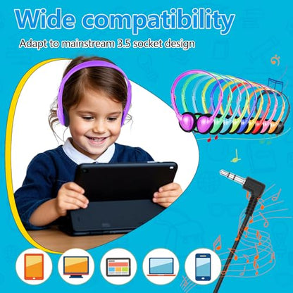 25 Pack Bulk Headphones for Classroom, 3.5mm Jack Multi Color | Wired On Ear Headphones for Kids Boys Girls Teens Adults. Laptop Computer. School Testing Library Online Learning