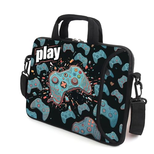 AMARY 13" 13.3" laptop sleeve chromebook case adjustable shoulder strap with handle accessory pocket (Games-1) - color: Games-1