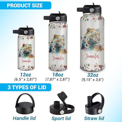 Hyturtle Personalized Leopard Water Bottle - Insulated Stainless Steel Bottle with Leak-Proof Lid 18oz 32oz - Animal Lover Gift for Women, Girls, Leopard Lovers - Birthday & Christmas Gift - color: Leopard