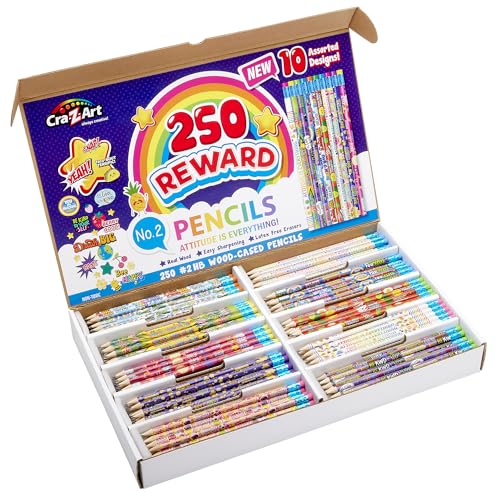 Cra-Z-Art Classroom Reward Pencils Classpack 250 Count Featuring 10 Unique Designs