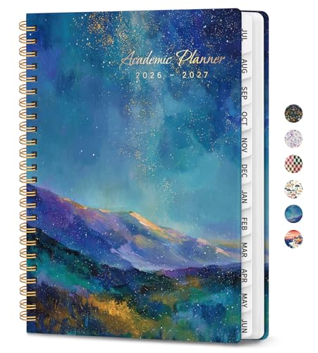 Planner 2026-2027, Academic Planner Weekly and Monthly, Jul 2026 - Jun 2027, Spiral Bound School Planning Tool with Tabs and Pocket, Perfect for Students & Teacher, 6.3" x 8.5", Starlit Peaks - color: Starlit Peaks, size: 6.3"x8.5" (A5)