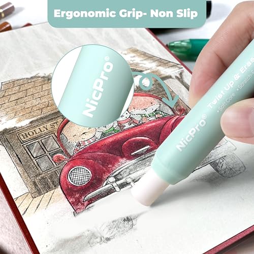 Nicpro 6 Pack Rotary Retractable Erasers, Soft TPE Rubber Twist Large Pencil Erasers in Cute Macaron Colors, Clean-Erasing Eraser for Kids & Students, School Office Supplies Stationary Set - color: Macaron