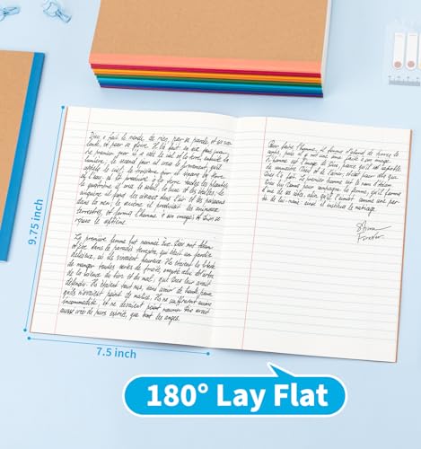 12 Pack Composition Notebook Journals Bulk, 7-1/2" x 9-3/4", Wide Ruled Paper, 30 Sheets/60 Pages, Kraft Cover with Rainbow Spines, 12 Colors School Lined Notebook Journal for Work Study Note Taking - style: Composition Paper-12pack