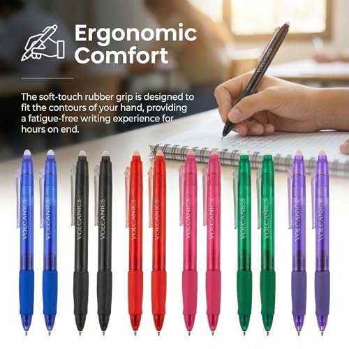 Volcanics Erasable Gel Pens 36 Pack, 6 Vibrant Colors, 0.7mm Fine Point Clicker Retractable Gel Ink Pens, Smooth & Refillable, Back to School Essentials for Home & Office Use - color: Multicolor