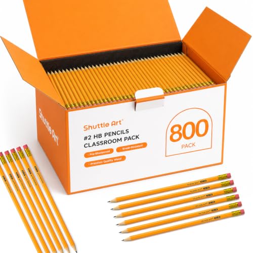 Shuttle Art 800 Pack #2 HB Pencils Pre-Sharpened, Bulk Pencils with Erasers