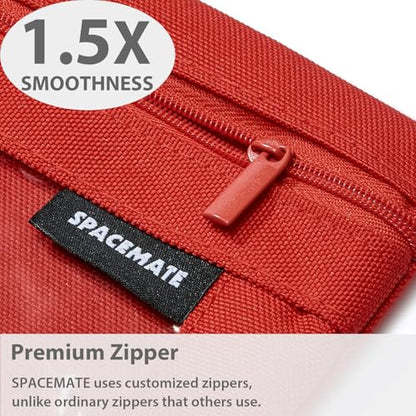 SPACEMATE Binder Pencil Pouch Case Box Bag for 3 Ring Binder School Supplies Girls Boys Kids, Clear Preppy Stuff Large Aesthetic Pen Organizer, Back to College Stationary, 1 Pack, Red - color: Red