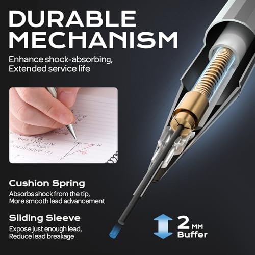 Nicpro 8 Pack Mechanical Pencil 0.7mm, MB1000 Metal Mechanical Pencil Set | 6 Tube HB #2 Lead Refill 0.7 mm, 3PCS 4B Eraser, 9 Cap Eraser with Case for Artist Drafting Writing, Sketching, Drawing - style: 8 Pack （0.7mm）