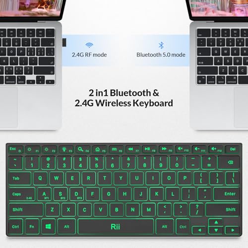 Rii Wireless Keyboard,Bluetooth Keyboard(2.4G+BT5.0),RGB Backlit,Rechargeable with Aluminum Alloy Case for Tablet,Surface,PC,Laptop with Windows (X9-Windows)