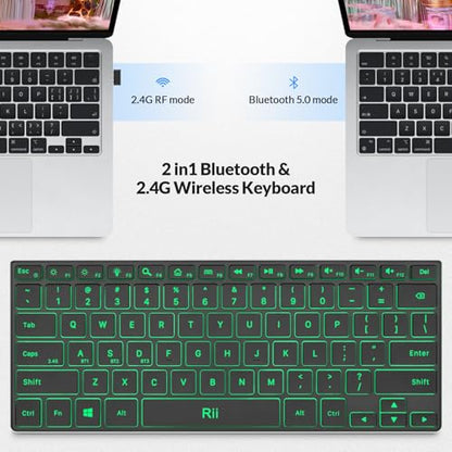 Rii Wireless Keyboard,Bluetooth Keyboard(2.4G+BT5.0),RGB Backlit,Rechargeable with Aluminum Alloy Case for Tablet,Surface,PC,Laptop with Windows (X9-Windows)