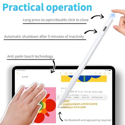 Stylus Pen for iPad 2025-2018 Faster Charge Apple Pencil with Tilt Sensitivity & Palm Rejection & Magnetic Compatible iPad 11/10/9/8/7/6, Pad Air 3/4/5, Pro 12.9"/11", Mini 6/5, M2/M4 White - color: White