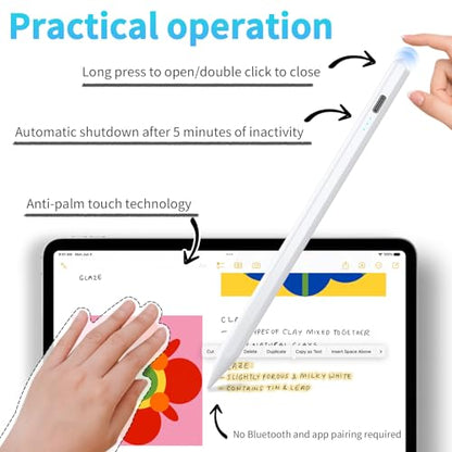 Stylus Pen for iPad 2025-2018 Faster Charge Apple Pencil with Tilt Sensitivity & Palm Rejection & Magnetic Compatible iPad 11/10/9/8/7/6, Pad Air 3/4/5, Pro 12.9"/11", Mini 6/5, M2/M4 White - color: White