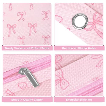SKYDUE Binder Pencil Pouch for 3 Ring Binder, 3 Compartment Zipper Case, Large Capacity Pen Organizer with Clear PVC Window for School Supplies, Students, Kids & Teachers - color: Pinkbow