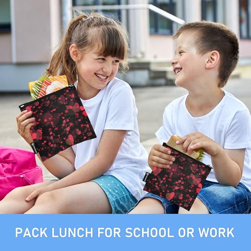 Reusable Food Storage Bags Heart Print 3 Pack Set Lunch Bag Compact Sandwich Snack Bag Small Medium Large for Lunch, Travel & Organization - color: Bag 16