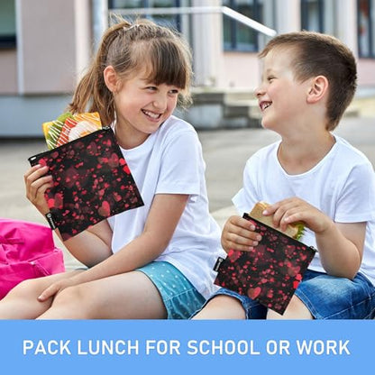 Reusable Food Storage Bags Heart Print 3 Pack Set Lunch Bag Compact Sandwich Snack Bag Small Medium Large for Lunch, Travel & Organization - color: Bag 16