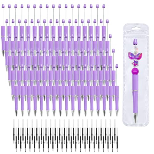 210 Pieces DIY Beadable Pen Bulk Kit – 70PCS Ballpoint Pen with Refills & Bags – Perfect for Beads Pens Supplies, Beaded Pens for DIY Crafting – Office Supplies & Teacher Accessories (Purple) - color: Purple, size: 70