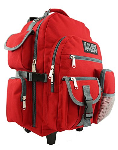 K-Cliffs Heavy Duty Rolling Backpack School Bookbag with Wheels Deluxe Wheeled Daypack - color: Red