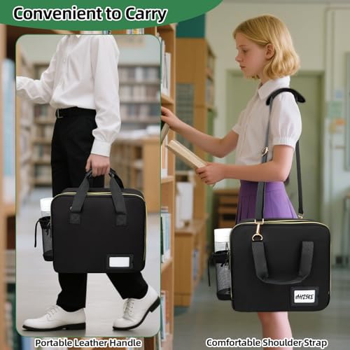 3 Inch D-Ring Zipper Binder Bag for 700 Sheet Capacity& 13 Inch Laptop Compartment, Detachable Zip Up Binder Case with 13 Expanding Pockets Accordion File Organizer for School Office (Black)