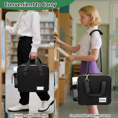 3 Inch D-Ring Zipper Binder Bag for 700 Sheet Capacity& 13 Inch Laptop Compartment, Detachable Zip Up Binder Case with 13 Expanding Pockets Accordion File Organizer for School Office (Black)