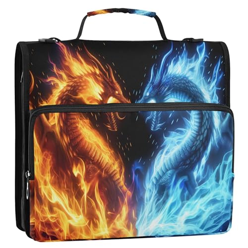 Dragon Zipper Binder with Shoulder Strap, 500 Sheets Capacity, Multiple Pockets 1.5Inch 3 Ring Zipper Binder - color: Dragon