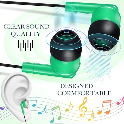 Kanayu 100 Pack Wired Earbuds Bulk for Classroom Ear Headphones Wired Basic Student Earbuds No Microphone with 3.5MM Jack for Class Laptop School Library, Individually Bagged (Green) - color: Green