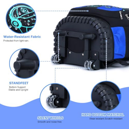 Bevalsa Rolling Backpack for Boys,Cool Luminous Gamer Roller School Backpacks with Lunch Box & Pencil Case,Kids Wheeled Schoolbag Bookbag with Wheels for Kindergarten Elementary School Travel - color: Blue