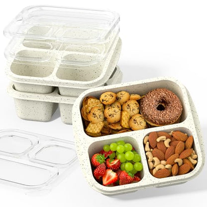 Snack Boxes (3 Pack) - Stackable Bento Boxes with 3 Compartments, Meal Prep Containers Reusable, Lightweight Lunch Containers for Kids and Adults, BPA Free (Off White) - color: Off White