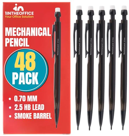 1InTheOffice Mechanical Pencils 0.7mm, HB2.5, Black Lead, 48 Pack