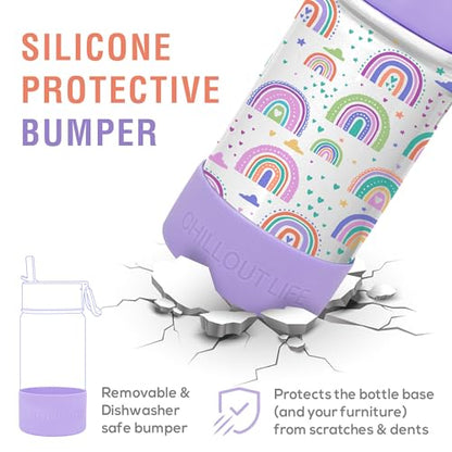 CHILLOUT LIFE 12oz Kids Insulated Stainless Steel Water Bottle with Leak Proof Straw Lid & 144 Stickers - color: Rainbows, style: 12 oz