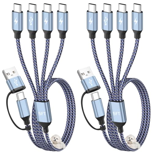 USB C Splitter Multi Charging Cable, USB A/C to USB C Cable[2Pack 5Ft], 4 in 2 Multi Charger Cord, with 4 Type-C Connectors, Travel Holiday Essentials Phone Charger Cord for Cell Phones and More - color: Blue&Gray, size: AC to 4C
