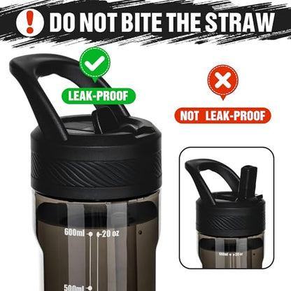 OLDLEY 20oz Kids Water Bottle with Straw, BPA-Free Tritan Water Bottle for School, Leakproof Clear Water Bottle with One Click Open, Measurement Scale, Cup Holder Friendly for Boys Girls,Black - color: A-Black