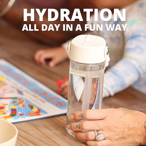 Elemental Water Bottles for Kids - Splash Kids Water Bottle for School with Pop-it Handle - BPA Free Tritan Plastic Water Bottle with Straw Leak Proof when Spout is Closed - Clear - 18oz - color: White