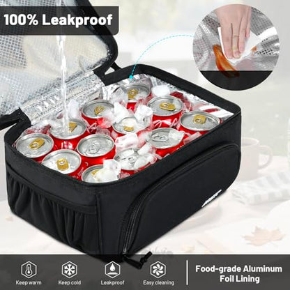 MIER Dual Compartment Lunch Bag Tote with Shoulder Strap for Men and Women Insulated Leakproof Cooler Bag, Black - color: Black